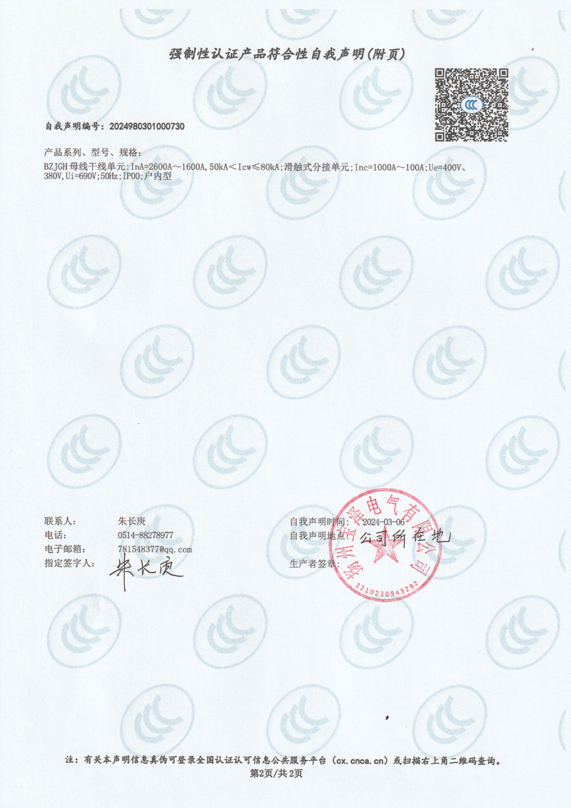 剛體復合滑觸線強制性認證產品符合性自我聲明（2）