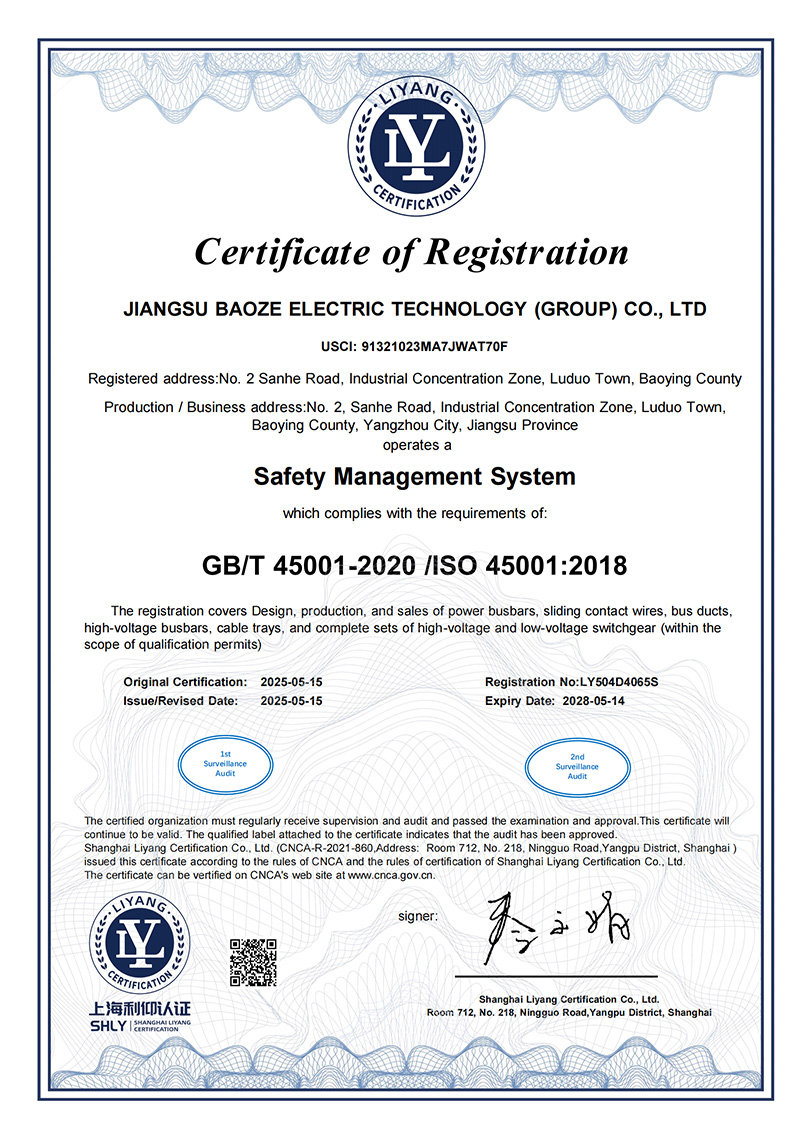職業健康安全管理體系認證證書（英文版）